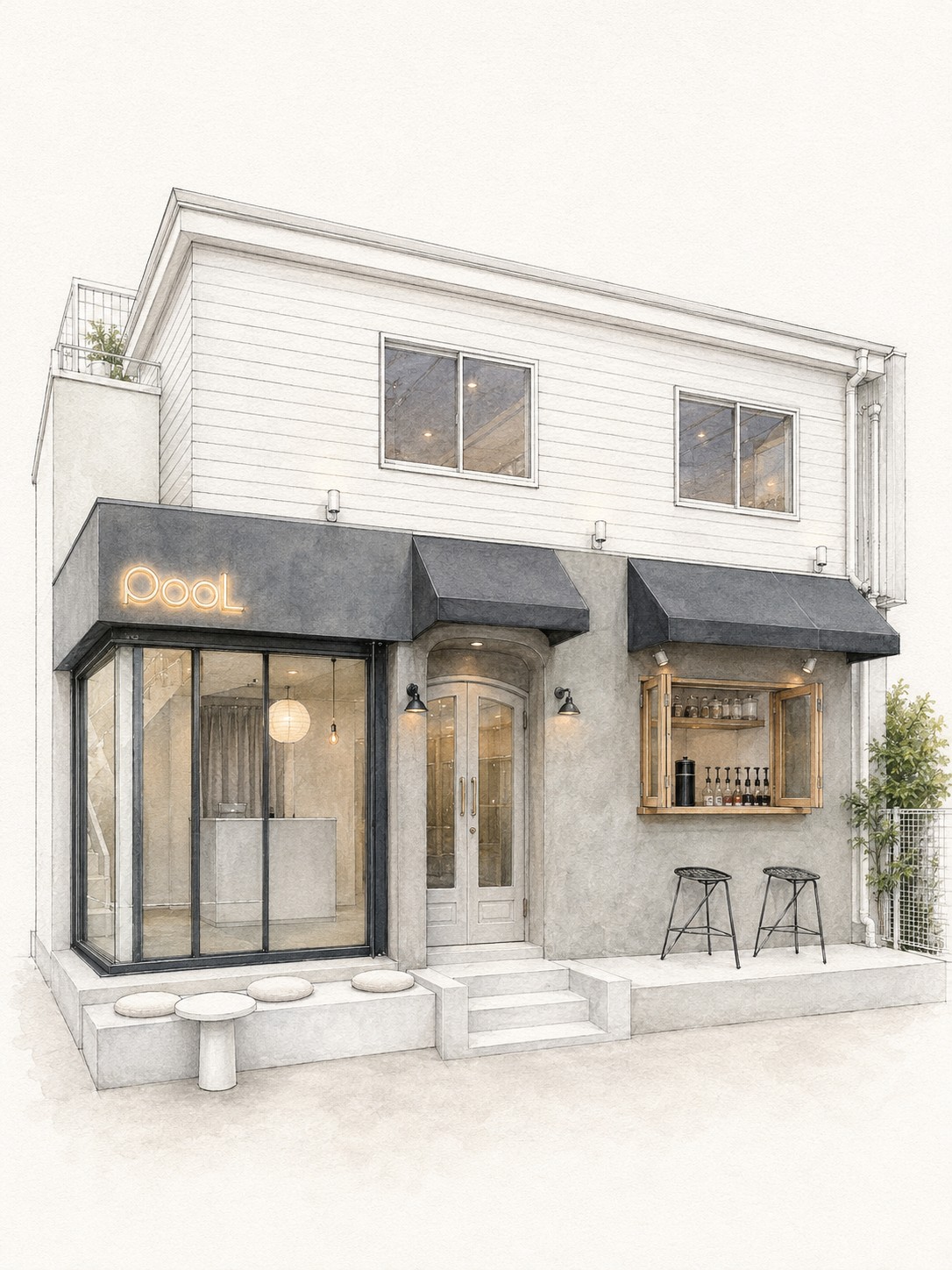 POOL 原宿の建物イラスト